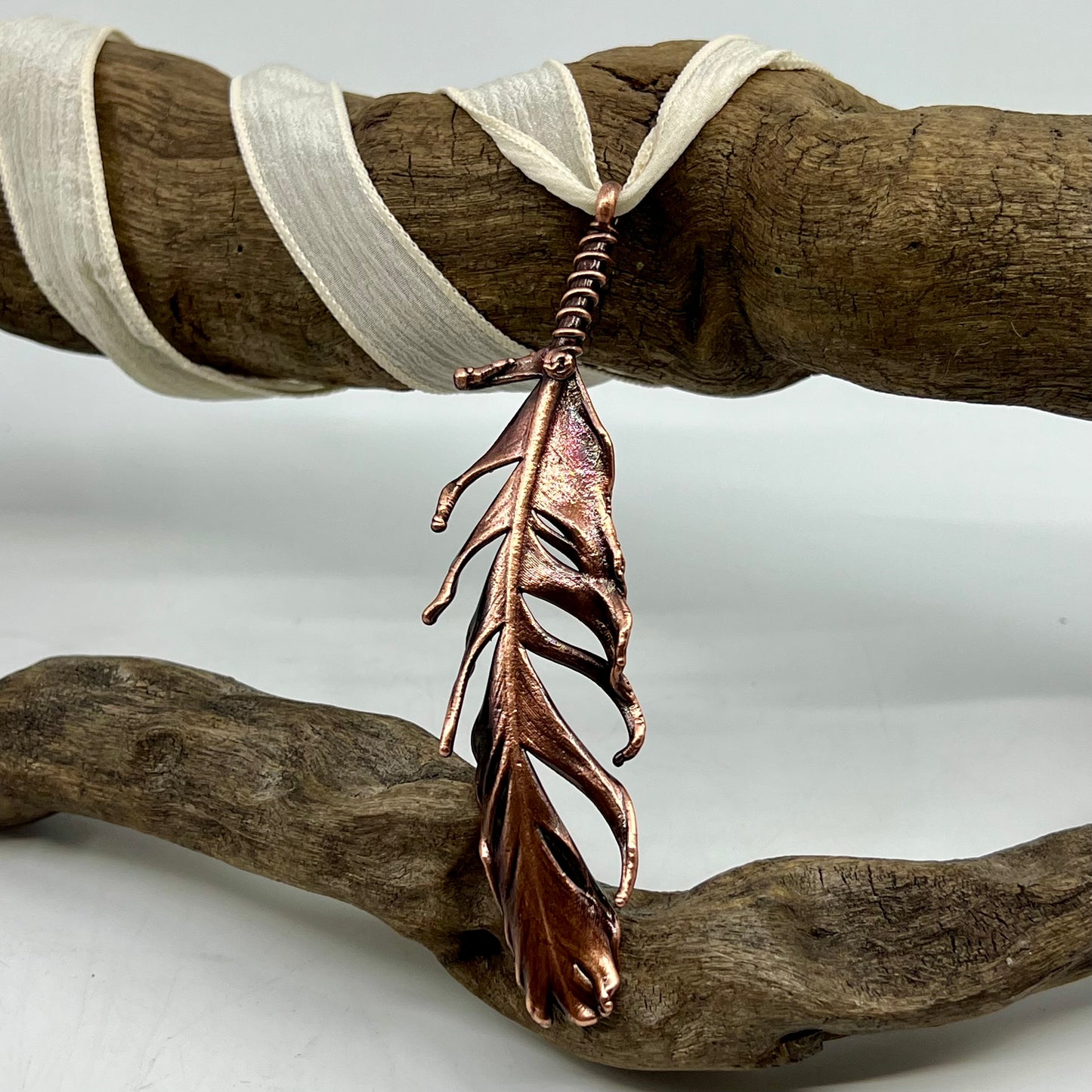 Real Feather Necklace, Large - Copper Electroformed