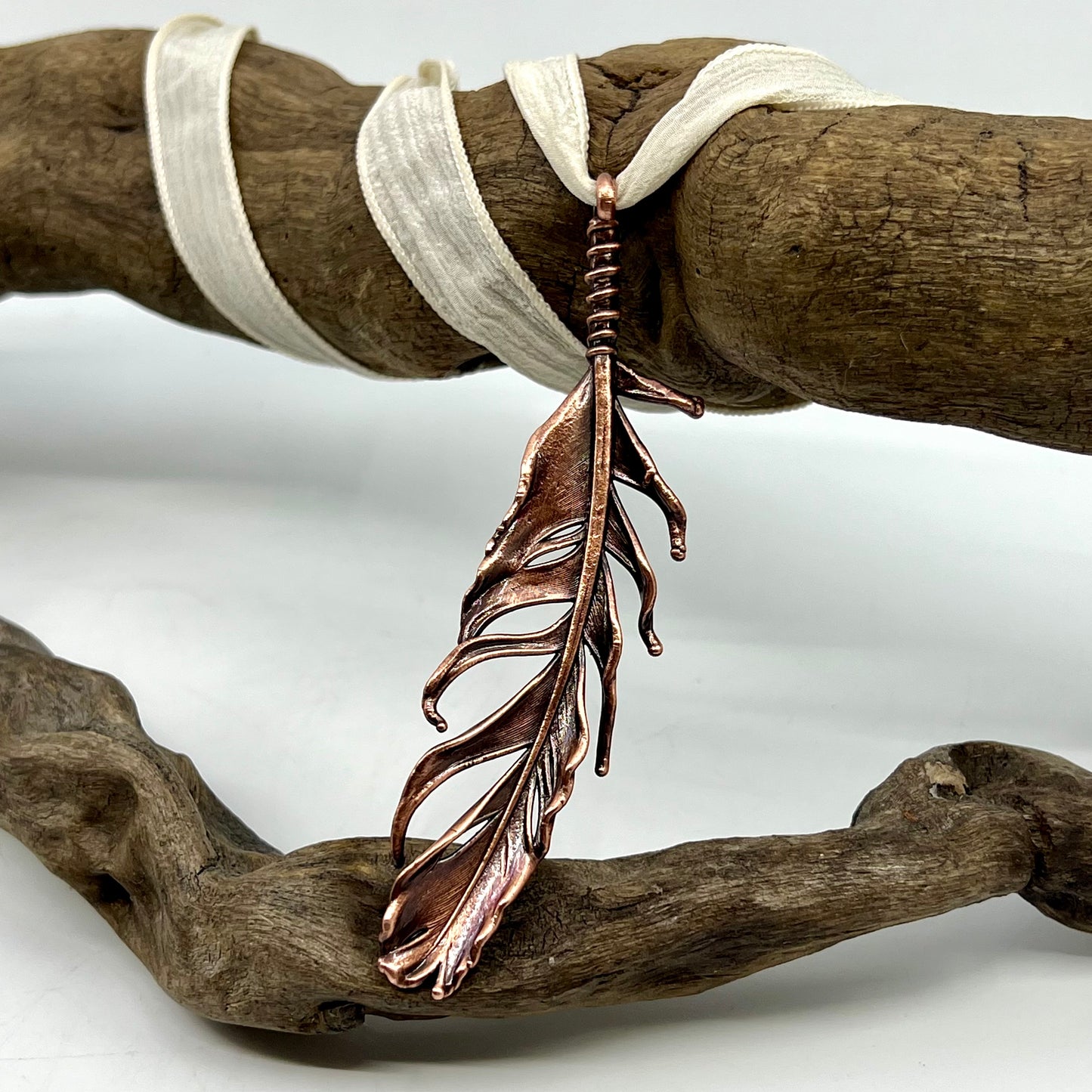 Real Feather Necklace, Large - Copper Electroformed