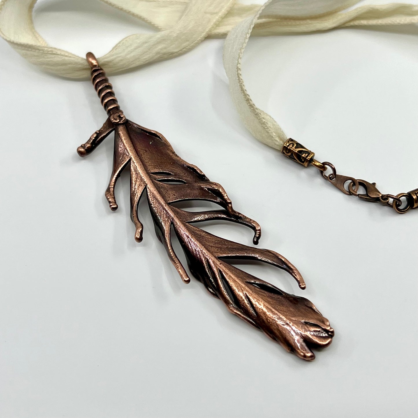 Real Feather Necklace, Large - Copper Electroformed