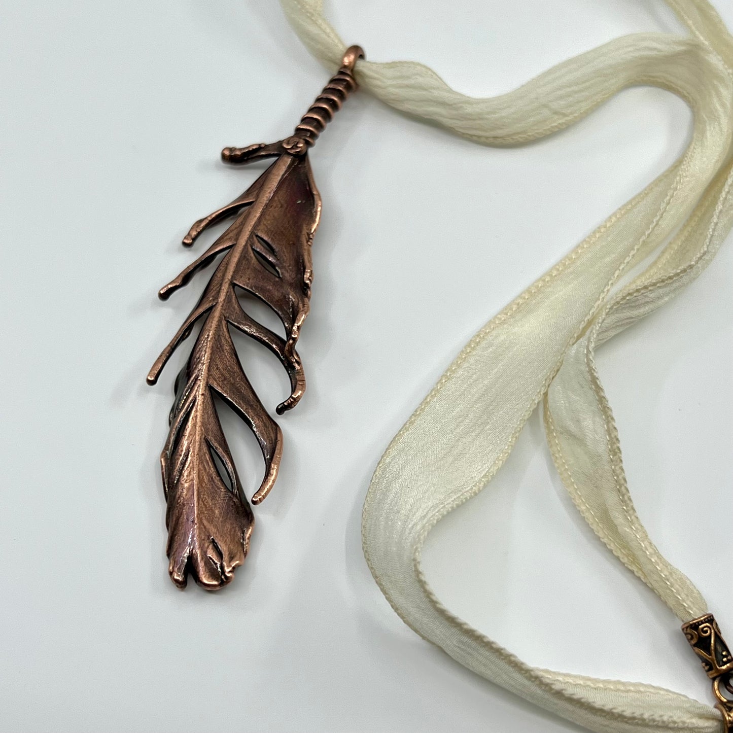 Real Feather Necklace, Large - Copper Electroformed