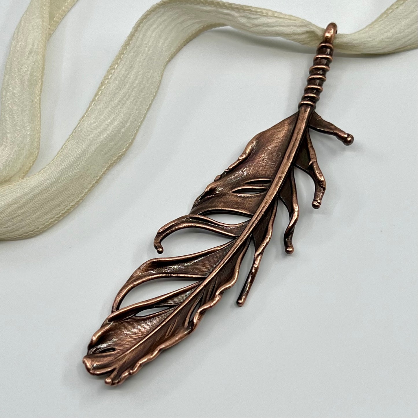 Real Feather Necklace, Large - Copper Electroformed