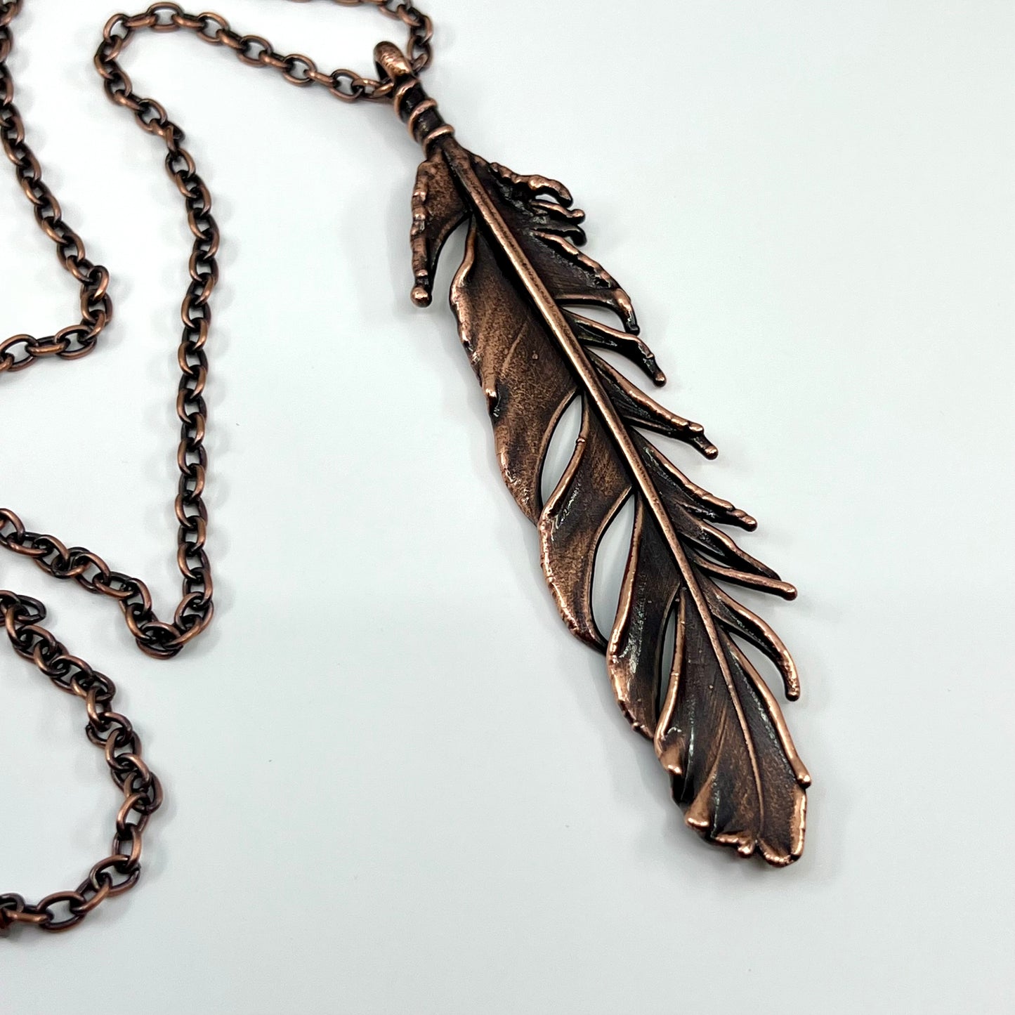 Real Feather Necklace, Large - Copper Electroformed