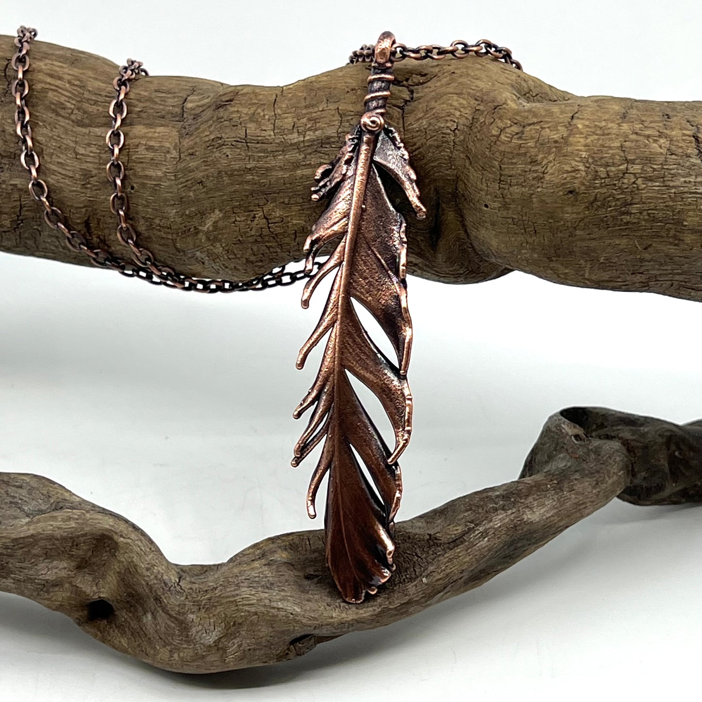 Real Feather Necklace, Large - Copper Electroformed