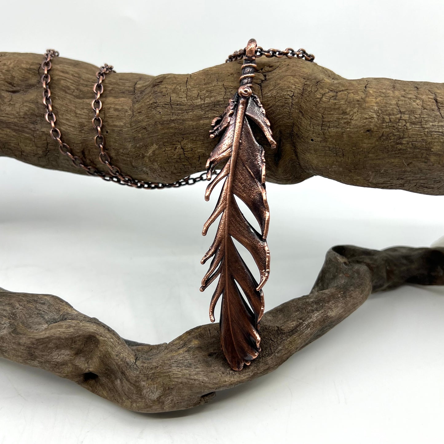 Real Feather Necklace, Large - Copper Electroformed