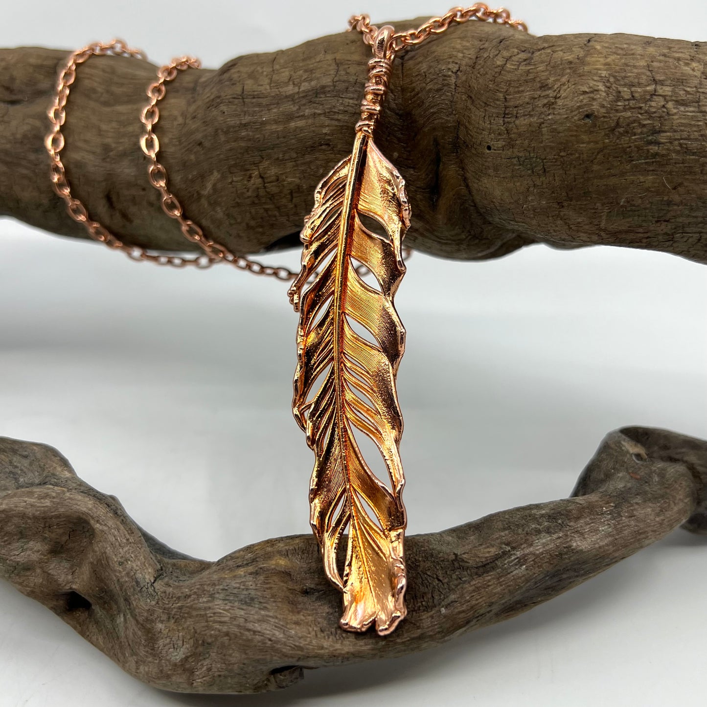 Real Feather Necklace, Large - Copper Electroformed