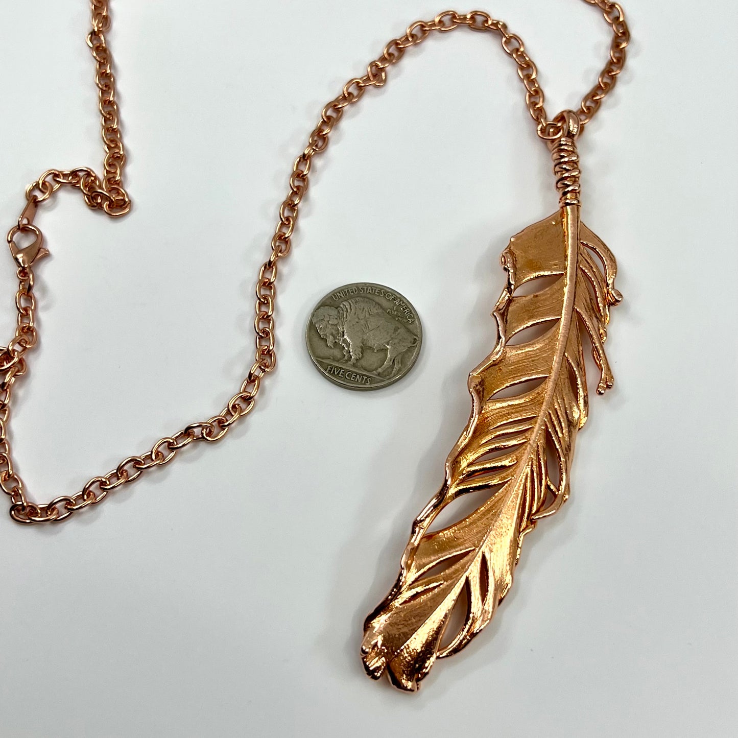 Real Feather Necklace, Large - Copper Electroformed