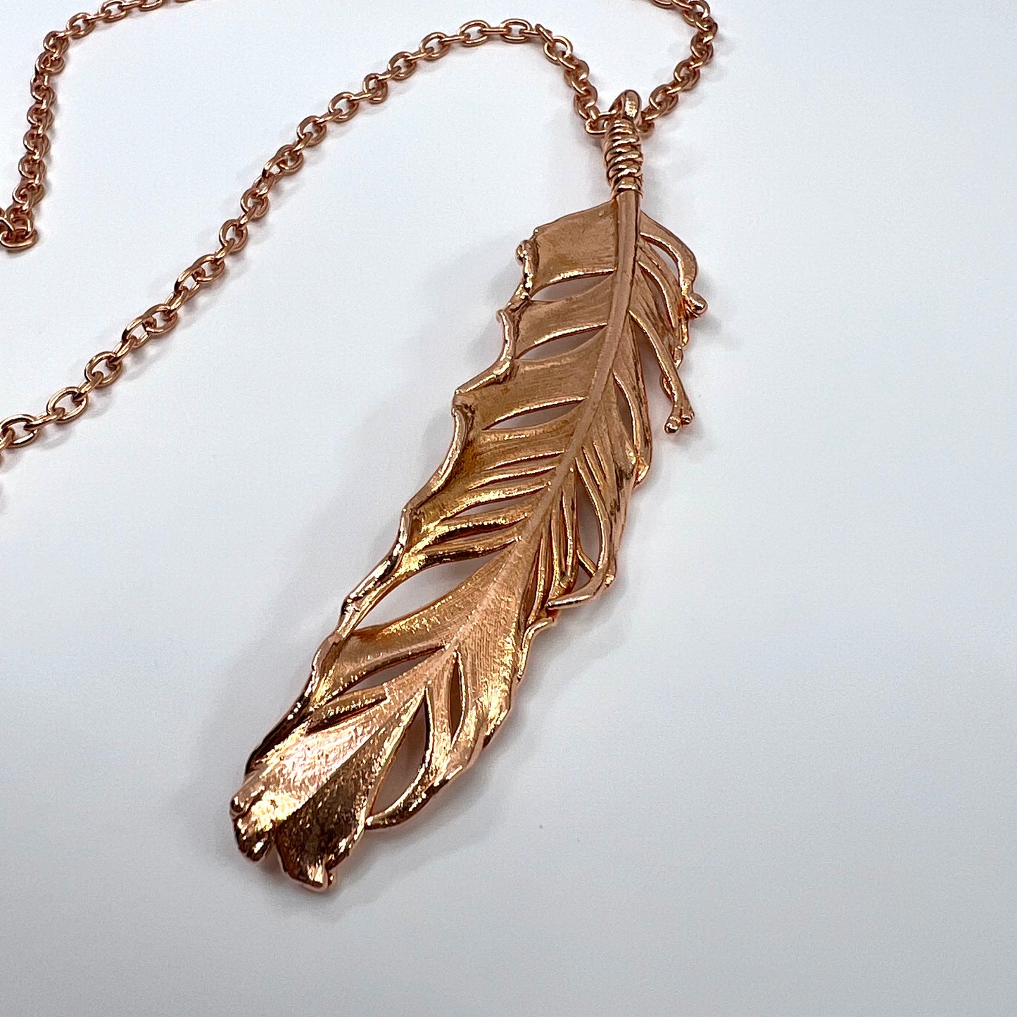 Real Feather Necklace, Large - Copper Electroformed