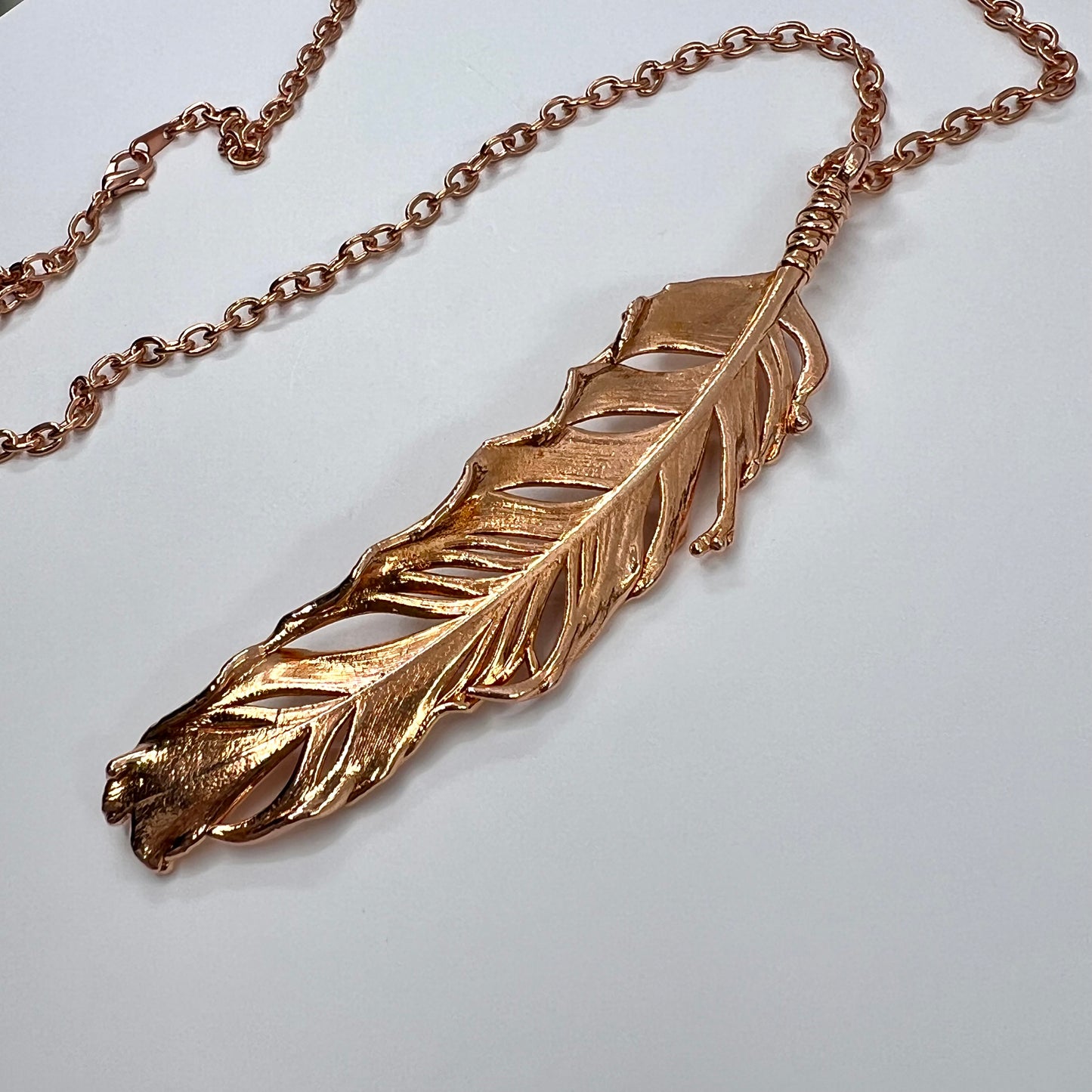 Real Feather Necklace, Large - Copper Electroformed