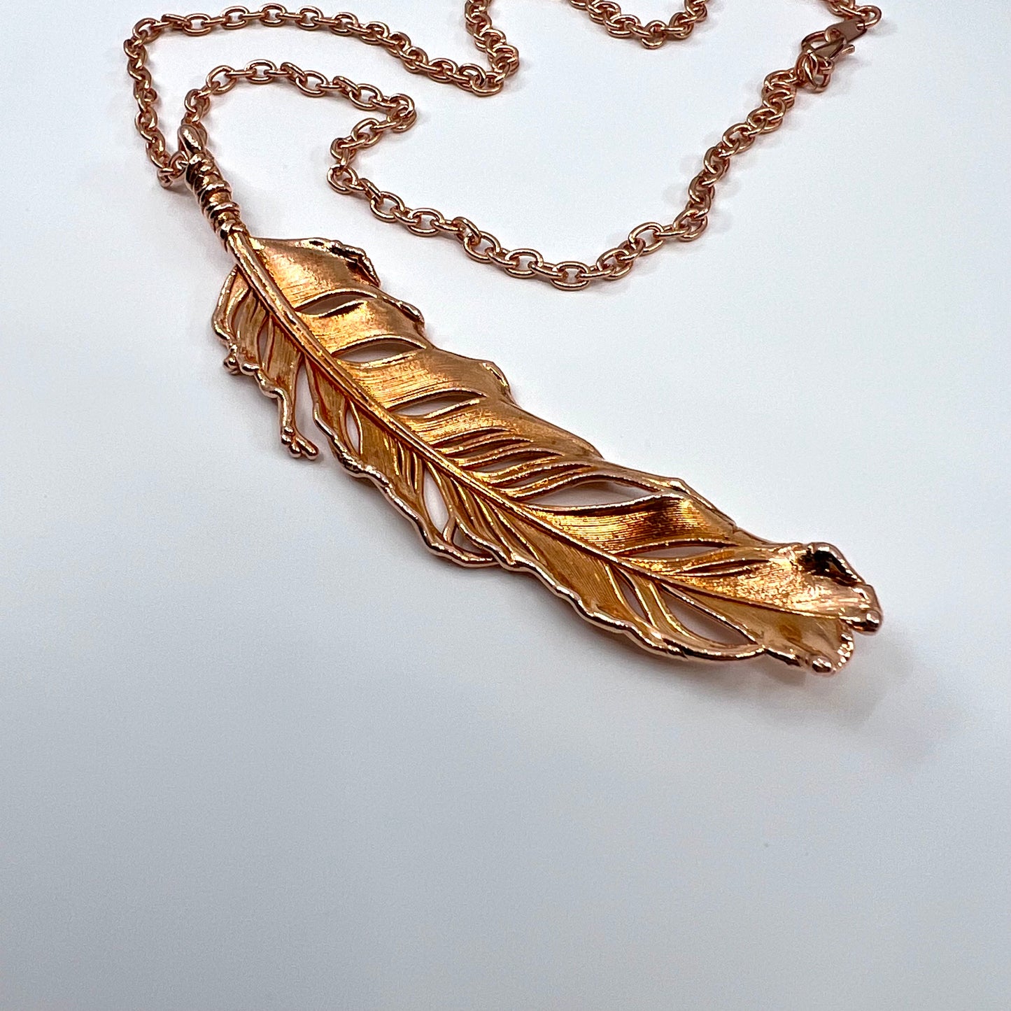 Real Feather Necklace, Large - Copper Electroformed