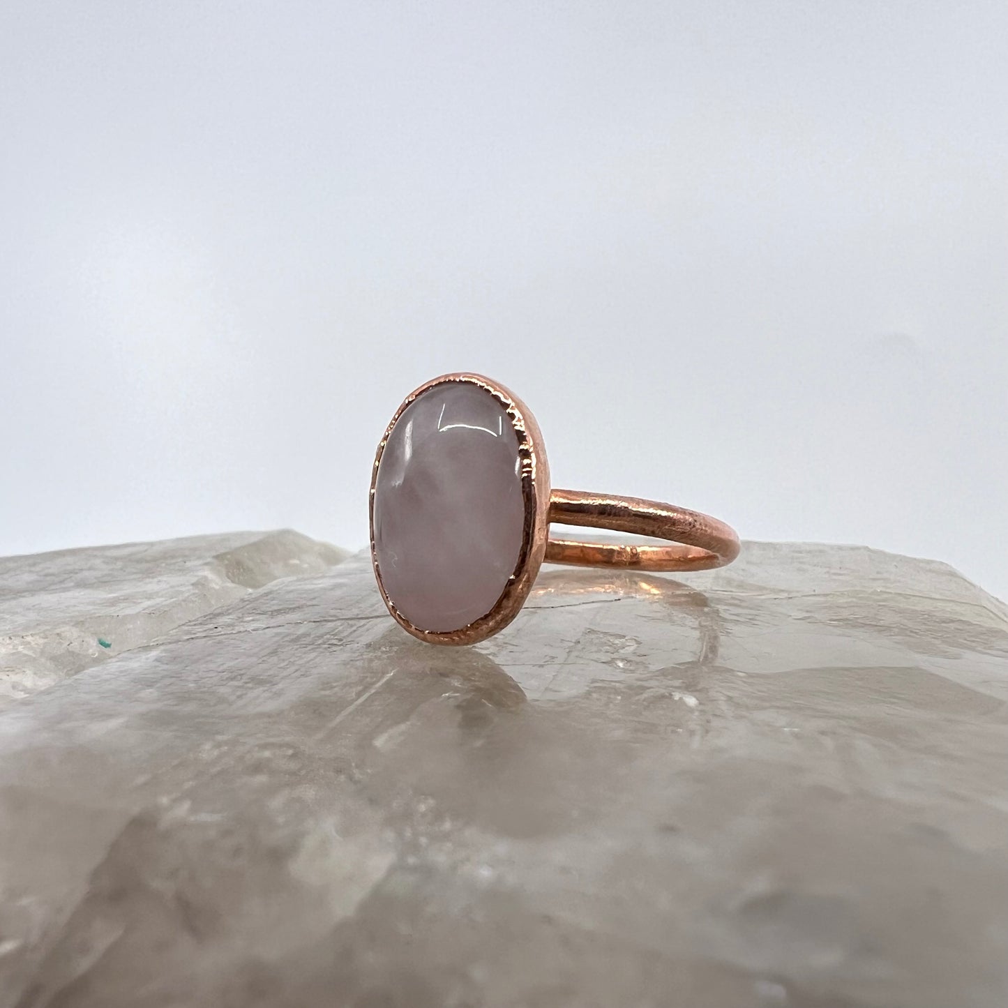 Size 11 Rose Quartz Ring - Copper Electroformed