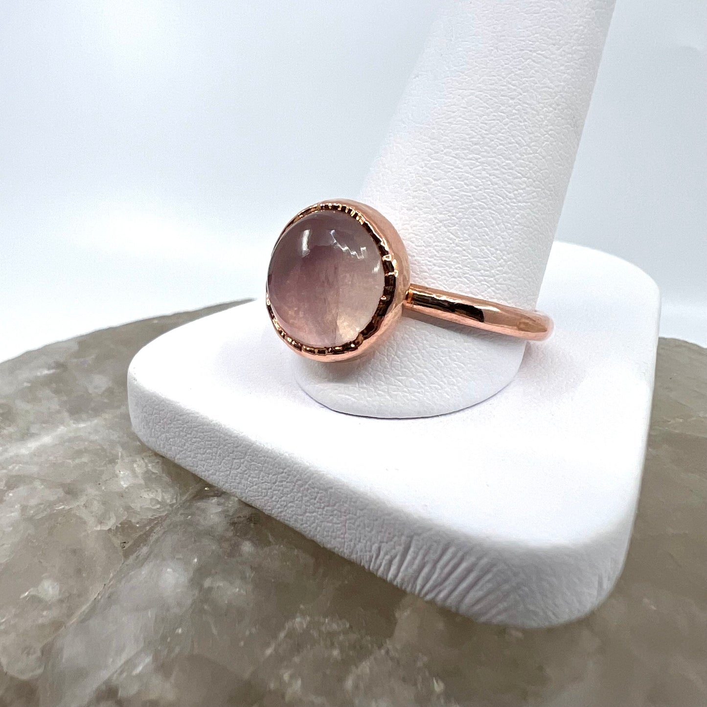 Size 10.5 Rose Quartz Ring - Copper Electroformed