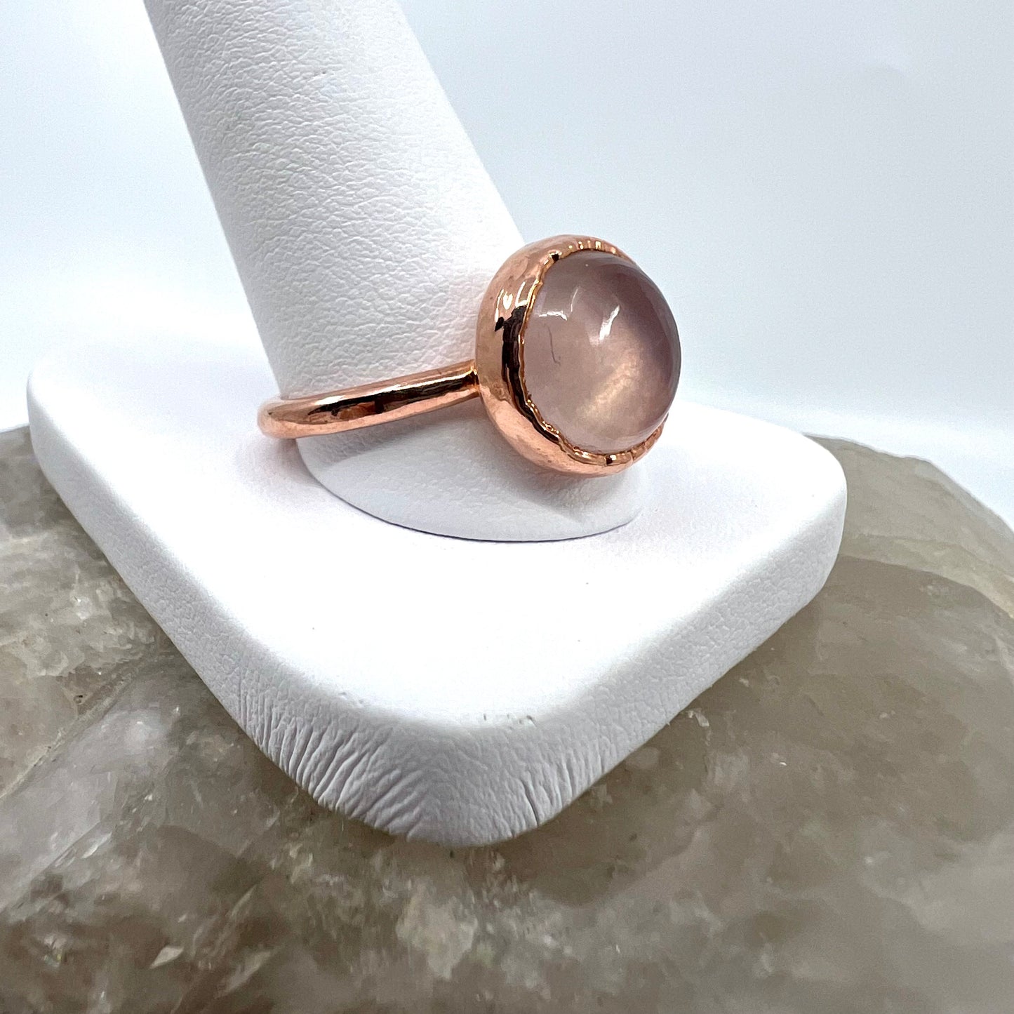 Size 10.5 Rose Quartz Ring - Copper Electroformed