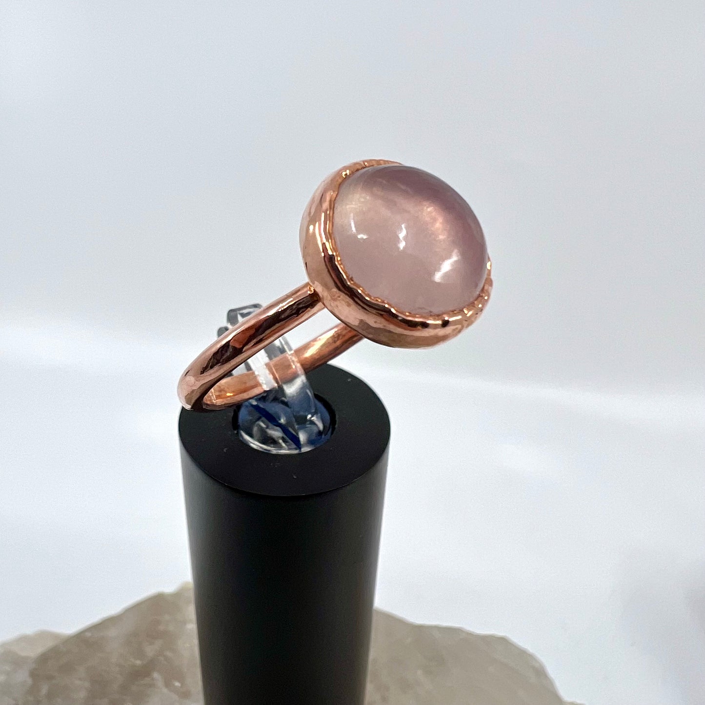 Size 10.5 Rose Quartz Ring - Copper Electroformed