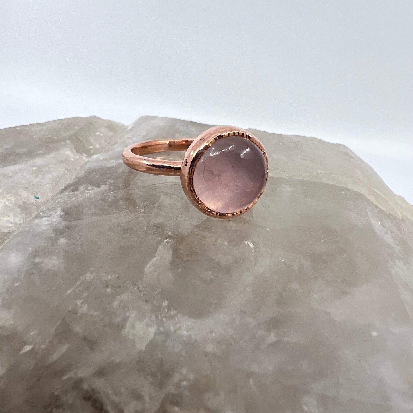 Size 10.5 Rose Quartz Ring - Copper Electroformed