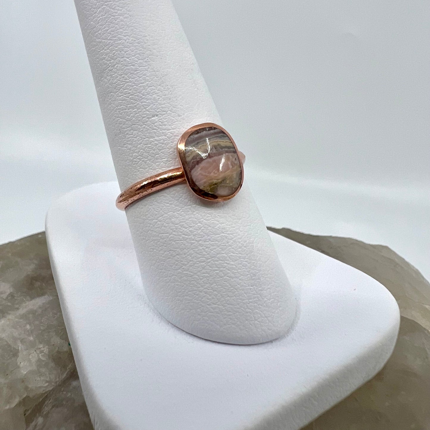 Size 7.5 Rhodochrosite Ring - Copper Electroformed