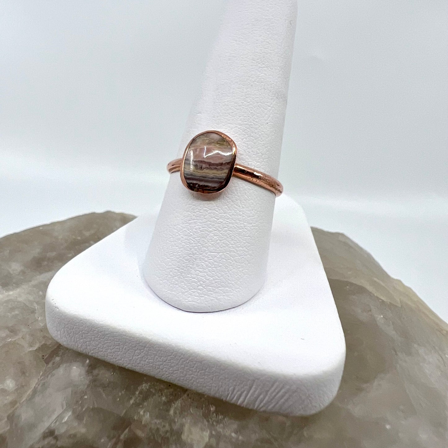 Size 7.5 Rhodochrosite Ring - Copper Electroformed