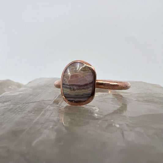 Size 7.5 Rhodochrosite Ring - Copper Electroformed