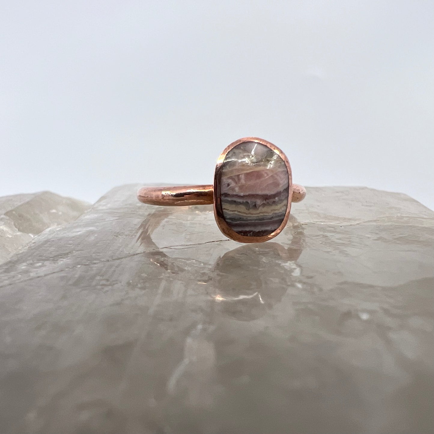 Size 7.5 Rhodochrosite Ring - Copper Electroformed