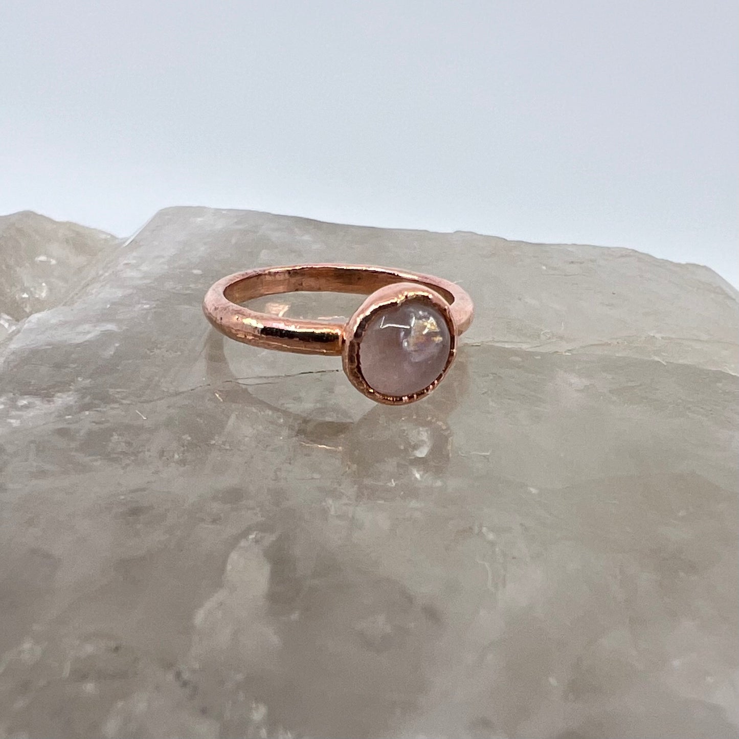 Size 4 Rose Quartz Ring - Copper Electroformed