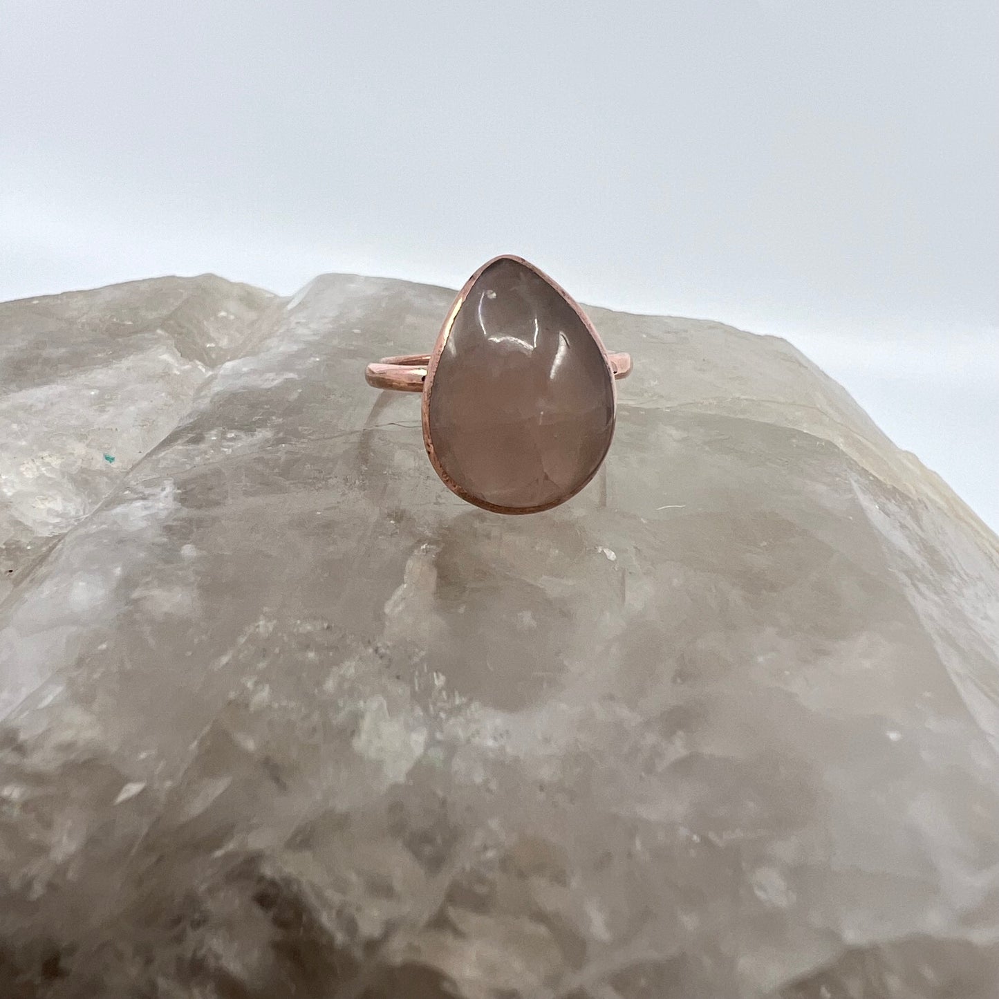 Size 6.75 Rose Quartz Ring - Copper Electroformed