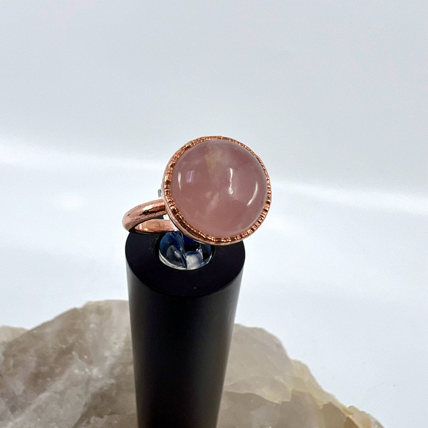 Size 6.5 Rose Quartz Ring - Copper Electroformed