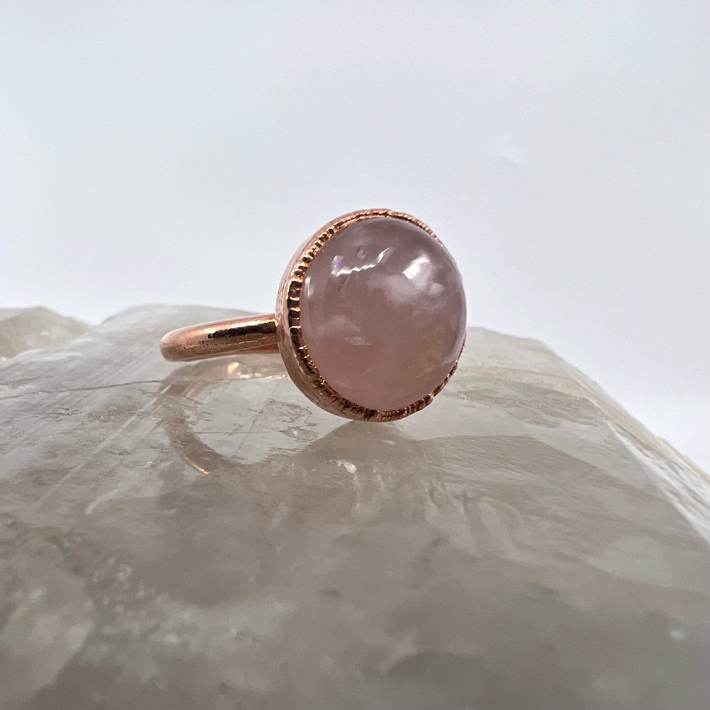 Size 6.5 Rose Quartz Ring - Copper Electroformed