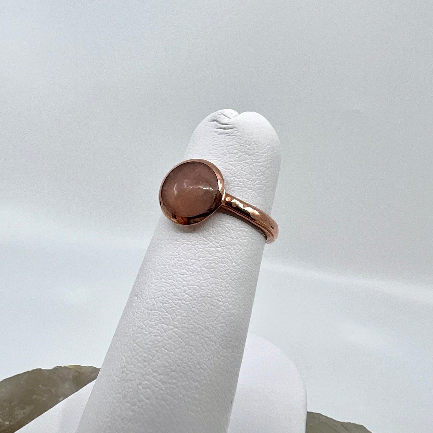 Size 3.5 Rose Quartz Ring - Copper Electroformed