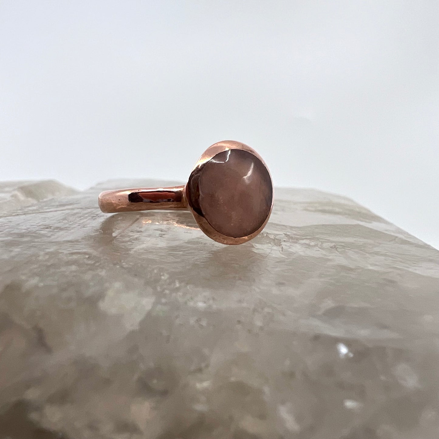 Size 3.5 Rose Quartz Ring - Copper Electroformed