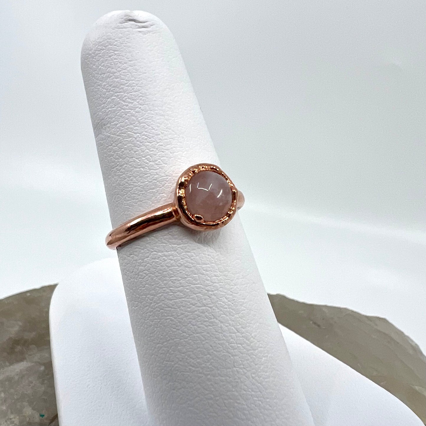 Size 6 Rose Quartz Ring - Copper Electroformed