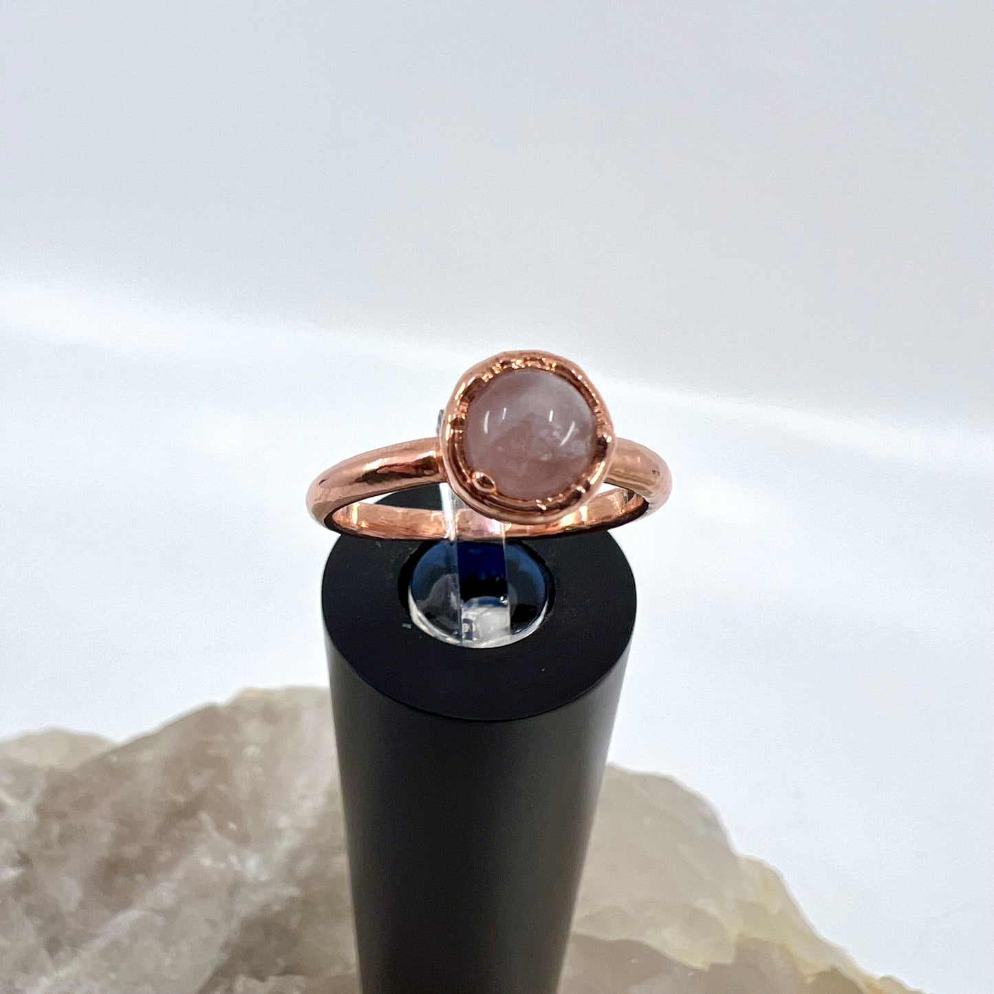 Size 6 Rose Quartz Ring - Copper Electroformed