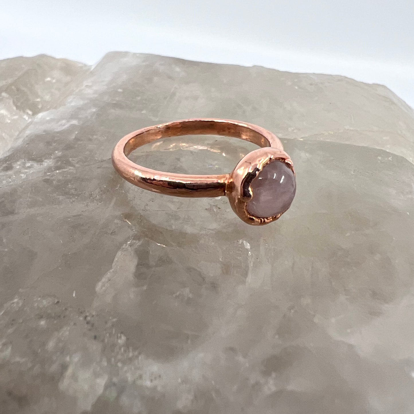 Size 6 Rose Quartz Ring - Copper Electroformed