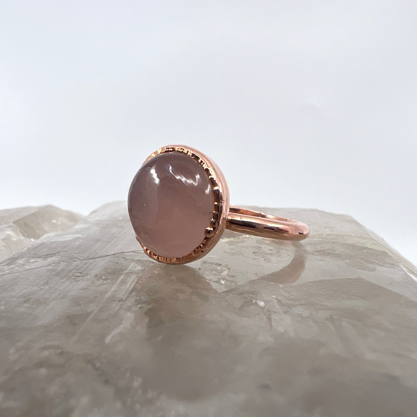 Size 7.75 Rose Quartz Ring - Copper Electroformed