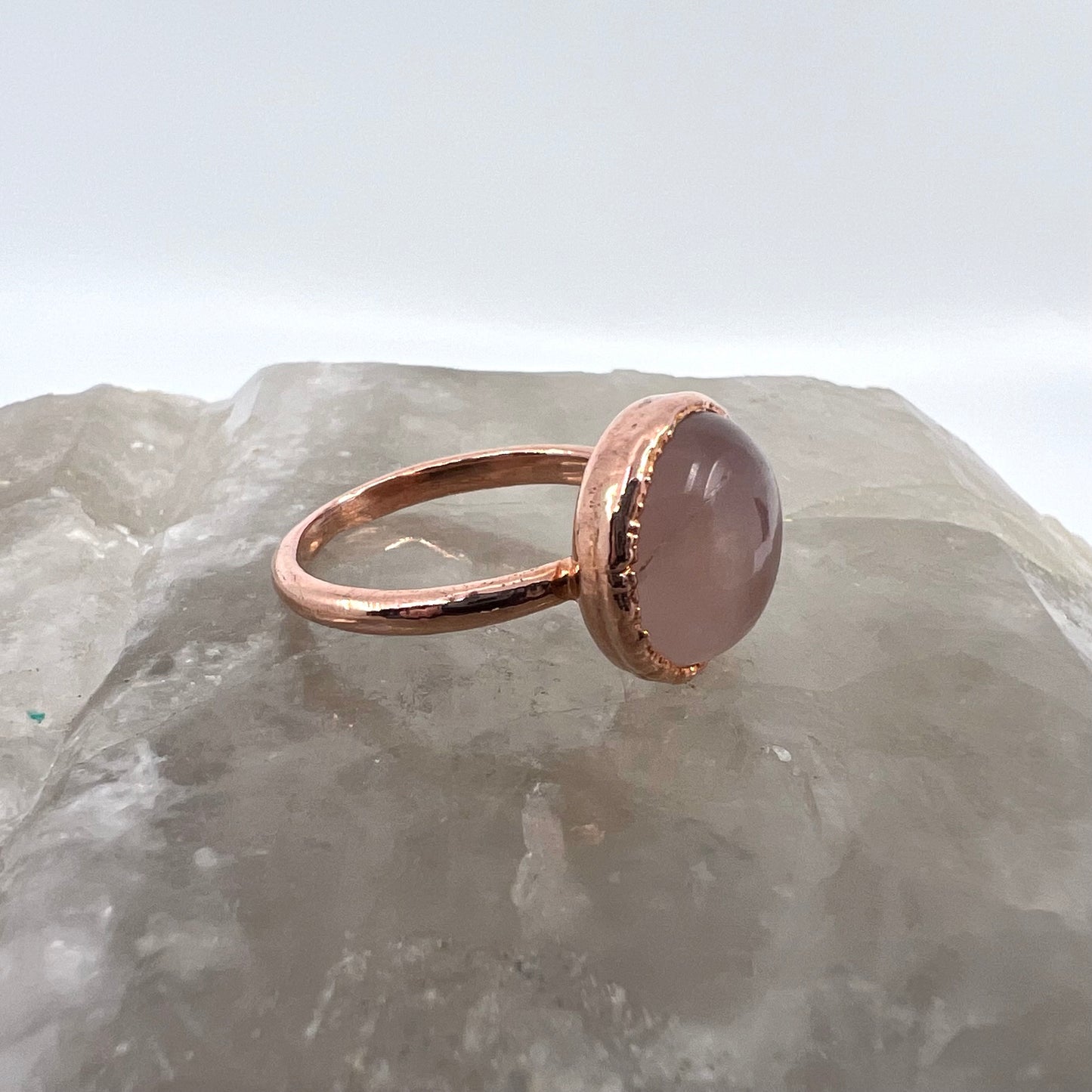 Size 7.75 Rose Quartz Ring - Copper Electroformed