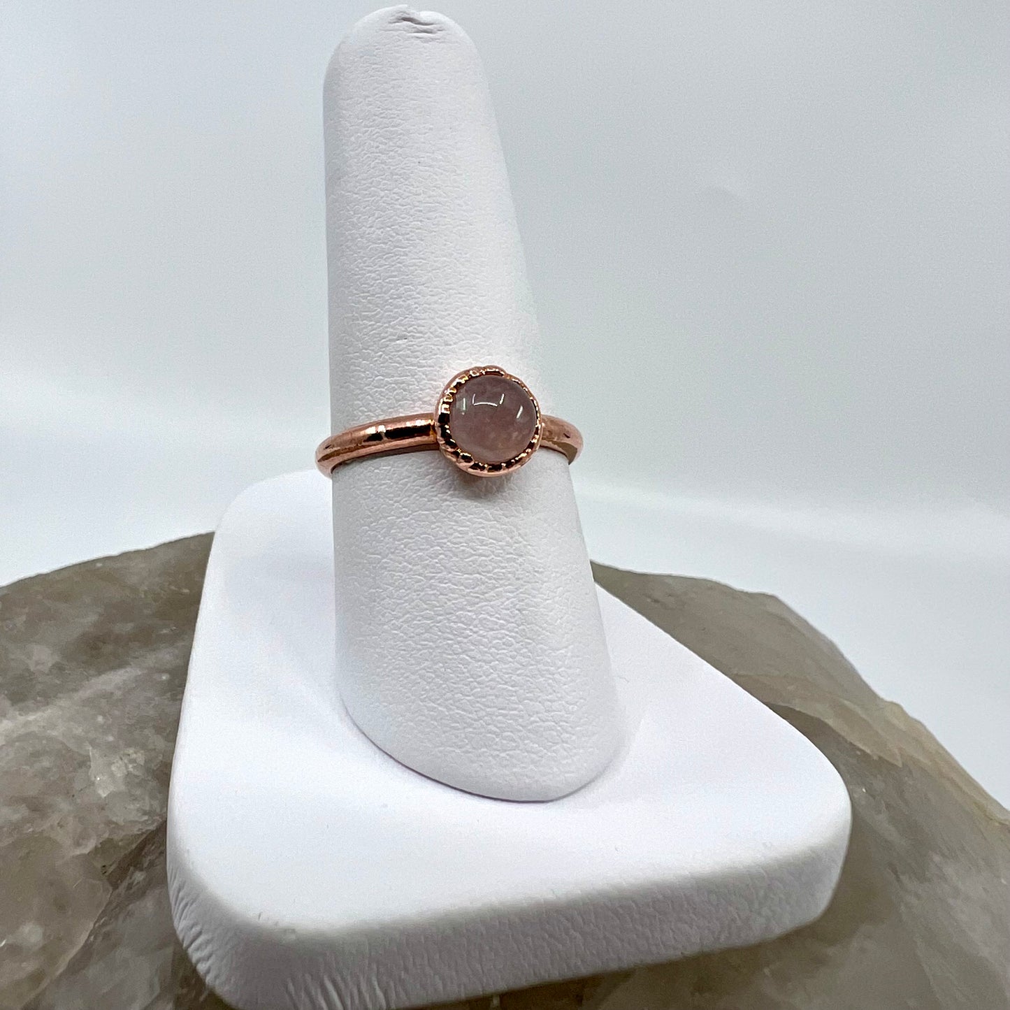 Size 7.25 Rose Quartz Ring - Copper Electroformed