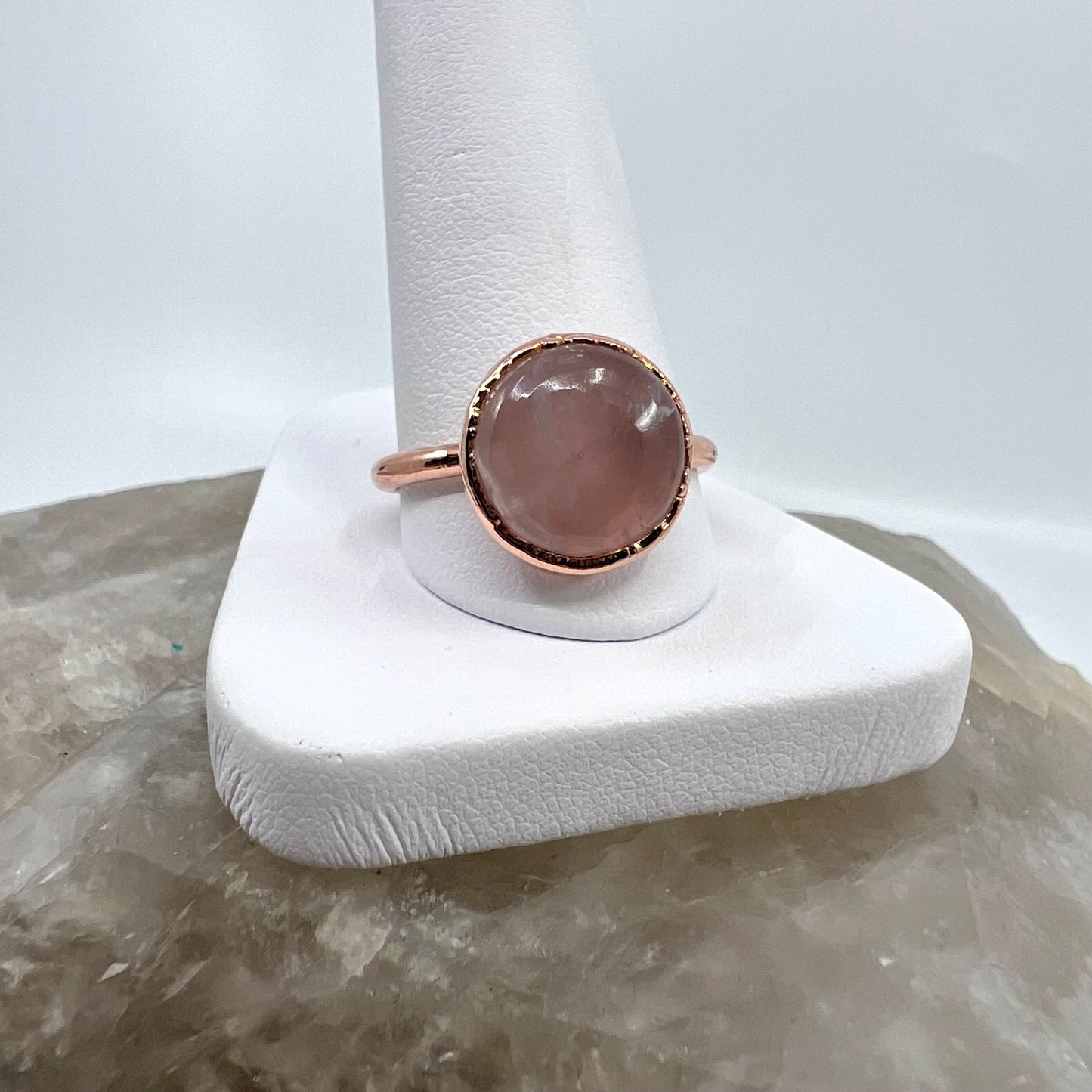 Size 10 Rose Quartz Ring - Copper Electroformed