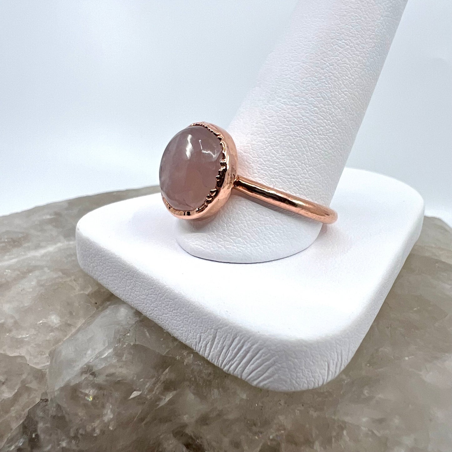 Size 10 Rose Quartz Ring - Copper Electroformed