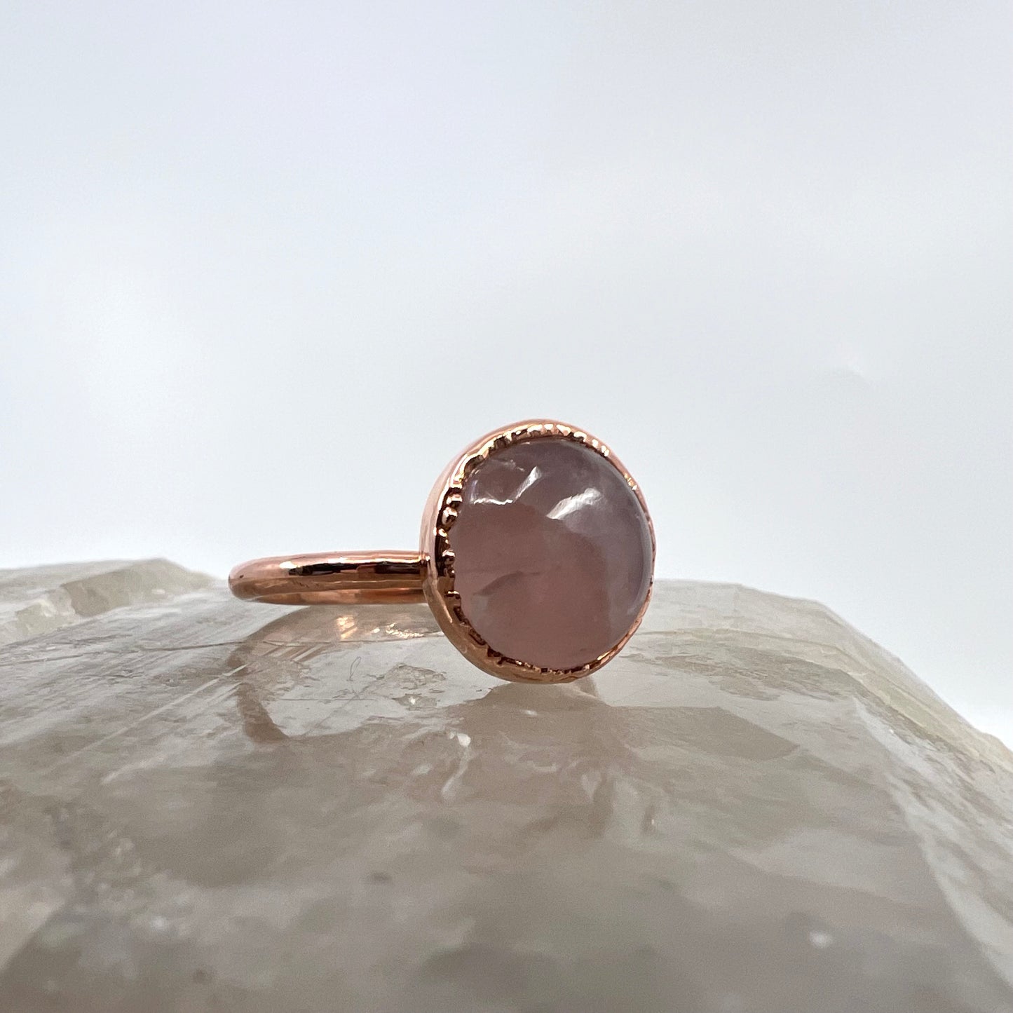 Size 10 Rose Quartz Ring - Copper Electroformed