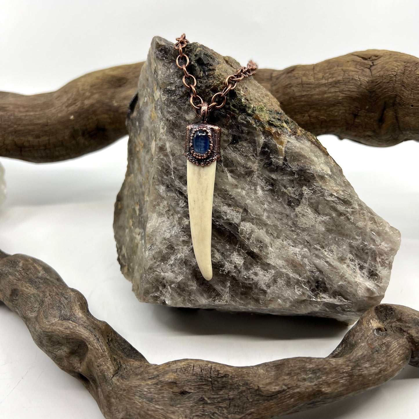 Antler Tip Necklace with Kyanite Accent - Copper Electroformed