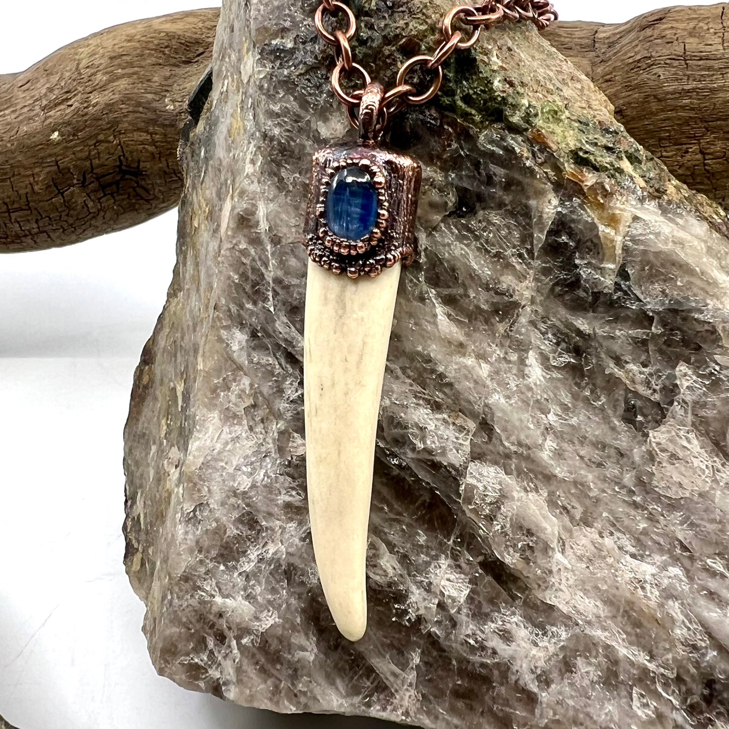 Antler Tip Necklace with Kyanite Accent - Copper Electroformed