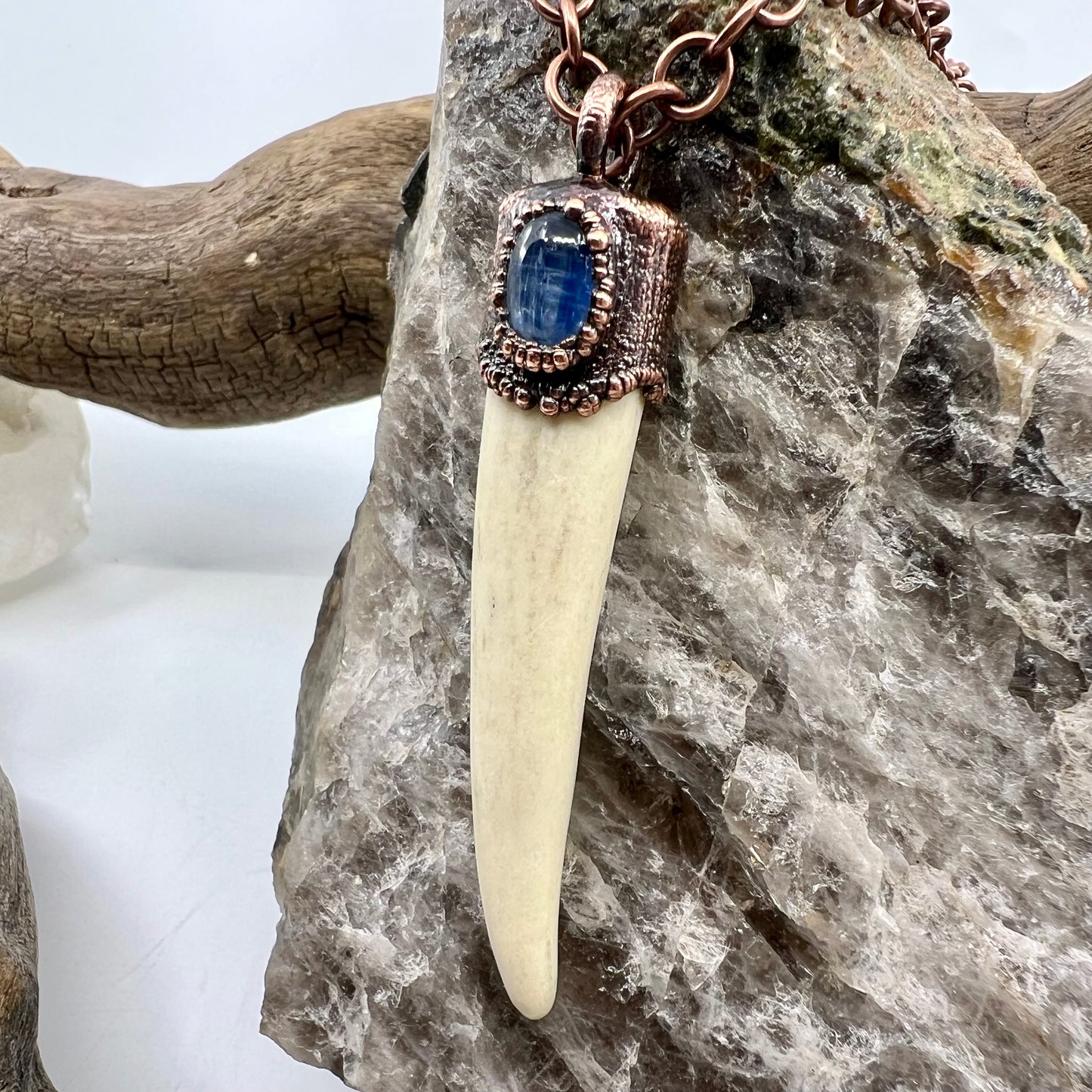 Antler Tip Necklace with Kyanite Accent - Copper Electroformed