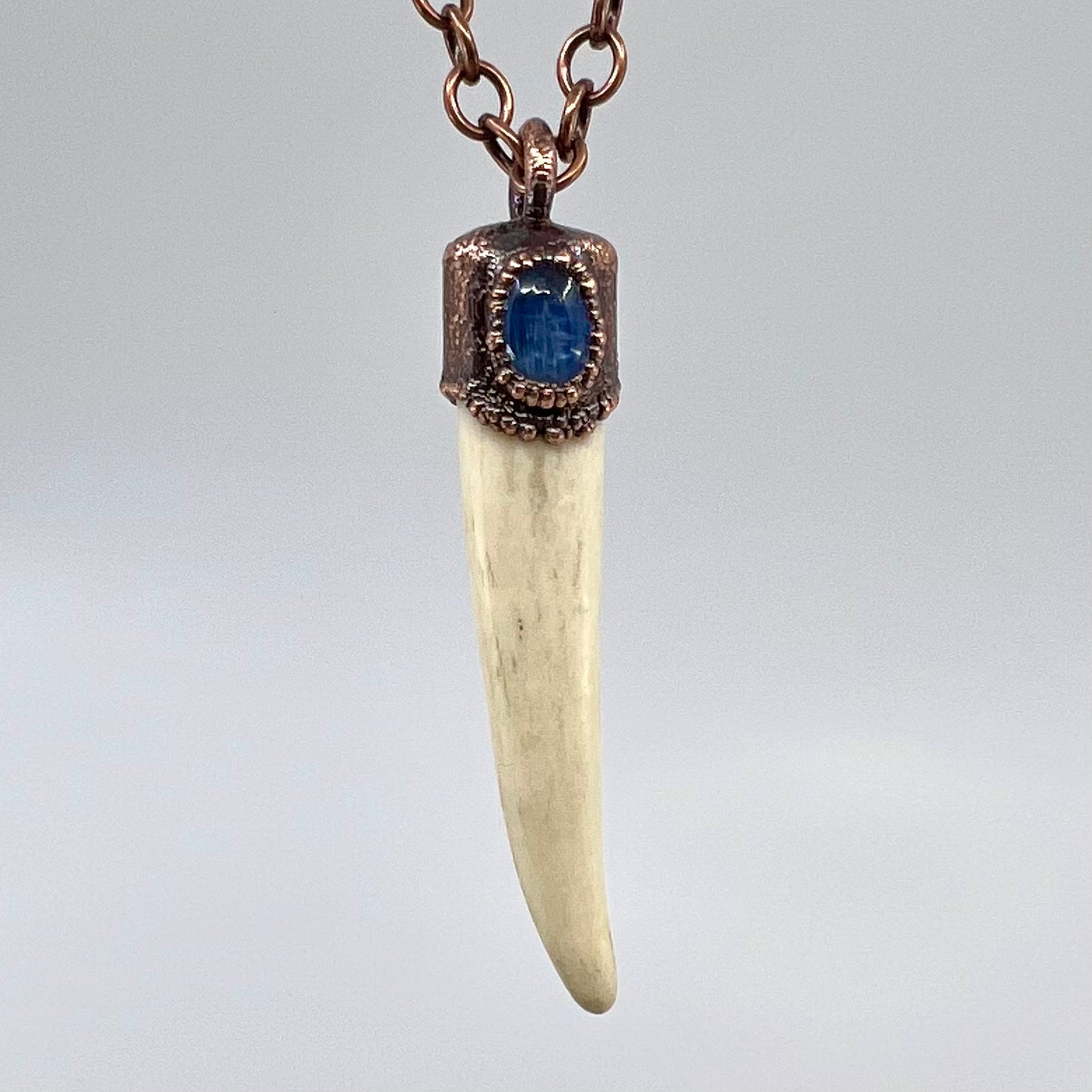 Antler Tip Necklace with Kyanite Accent - Copper Electroformed