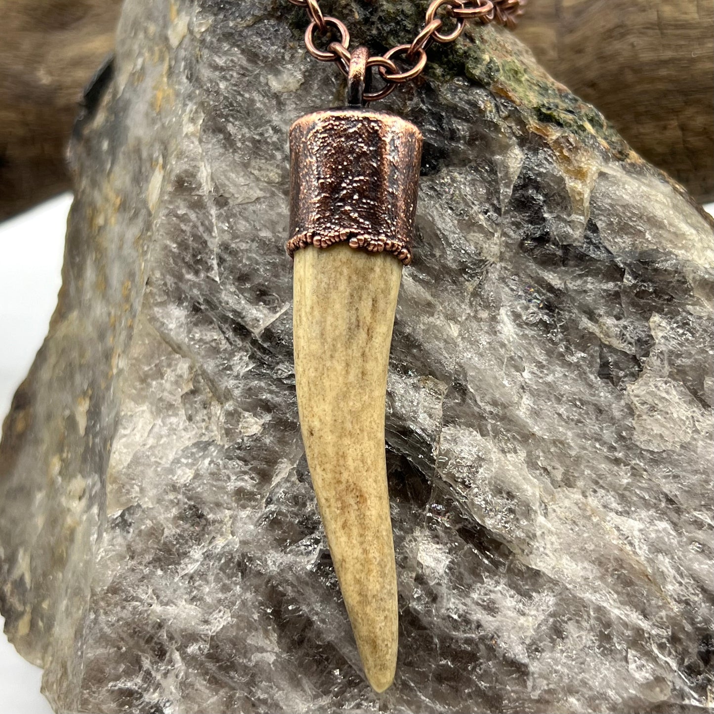 Antler Tip Necklace with Montana Agate Accent- Copper Electroformed