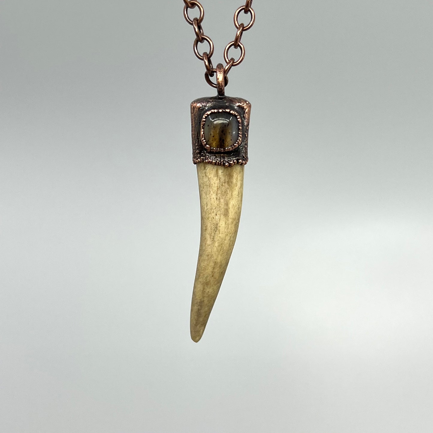 Antler Tip Necklace with Montana Agate Accent- Copper Electroformed