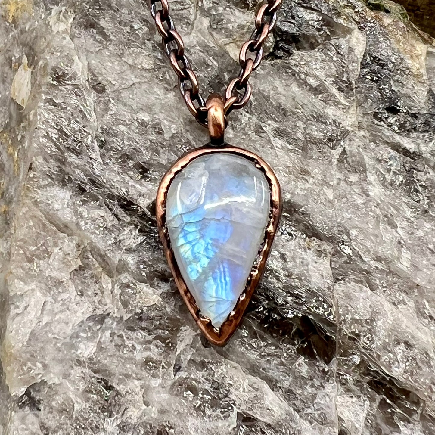 Rainbow Moonstone Necklace - Copper Electroformed