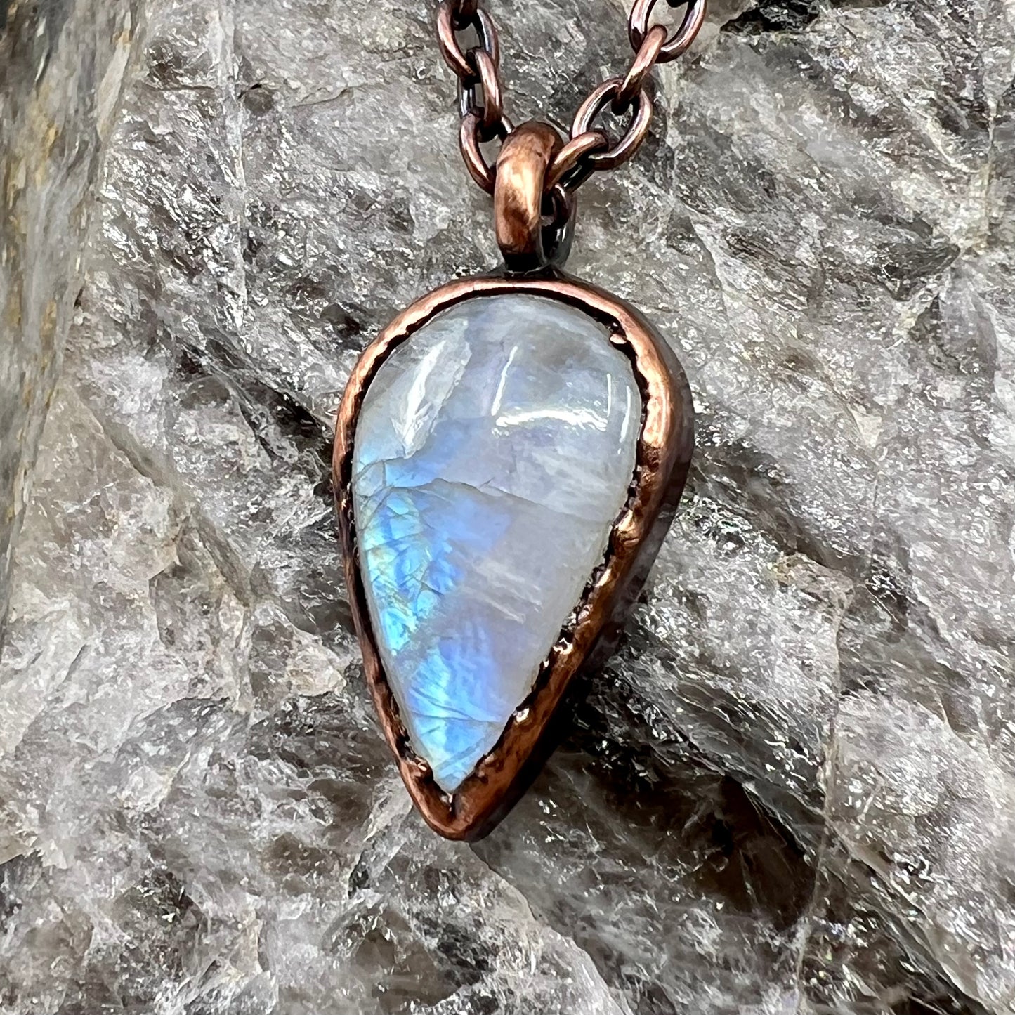 Rainbow Moonstone Necklace - Copper Electroformed