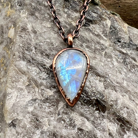 Rainbow Moonstone Necklace - Copper Electroformed