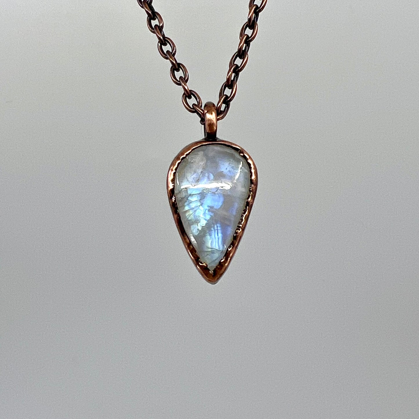 Rainbow Moonstone Necklace - Copper Electroformed