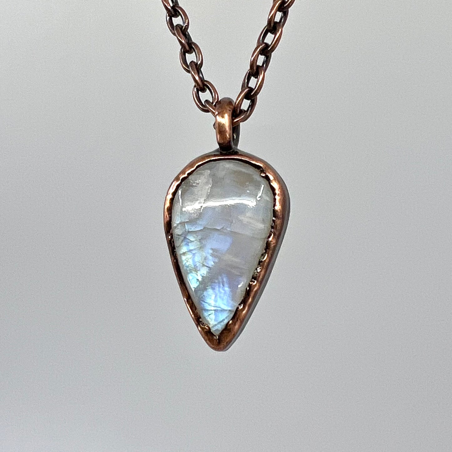 Rainbow Moonstone Necklace - Copper Electroformed