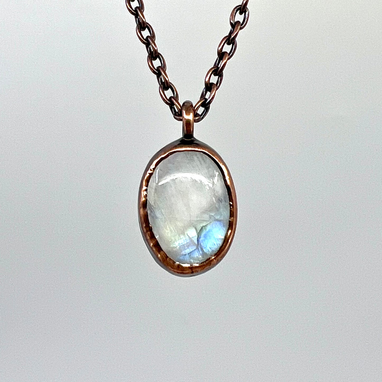 Rainbow Moonstone Necklace - Copper Electroformed