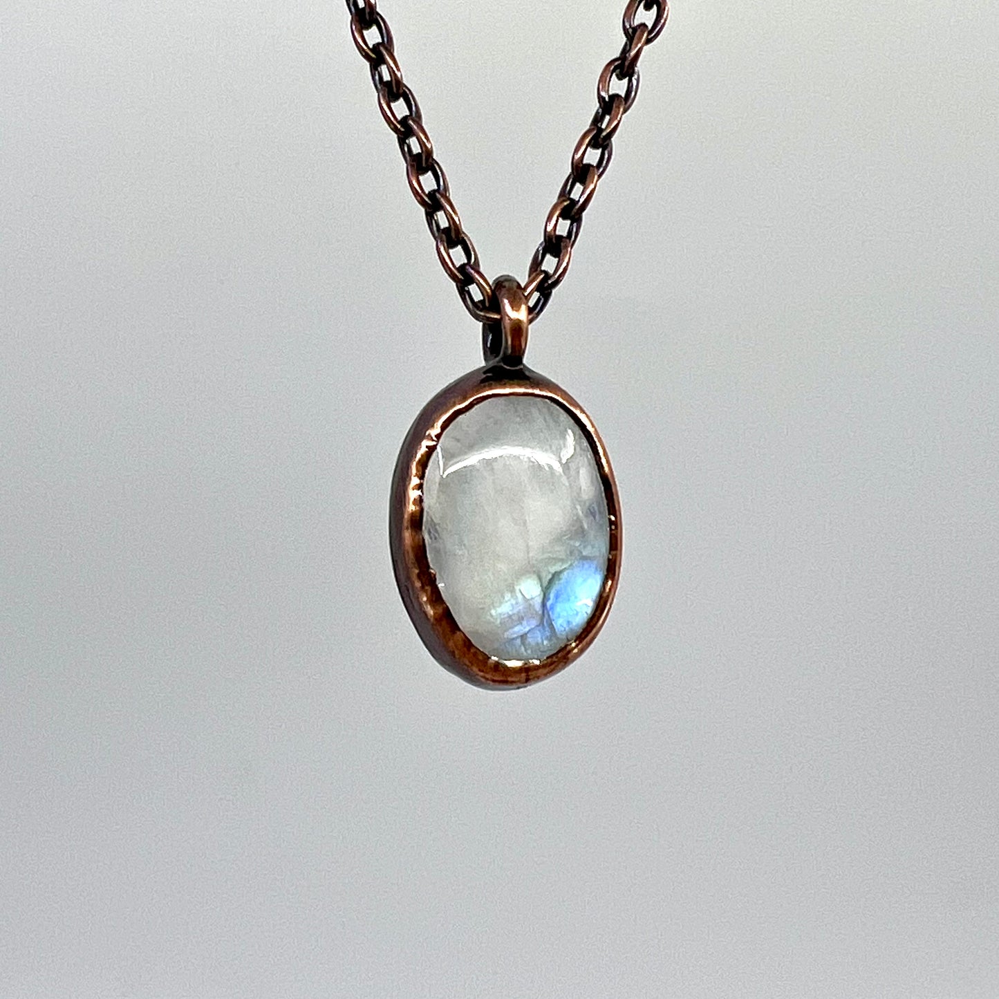 Rainbow Moonstone Necklace - Copper Electroformed